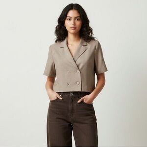 OAK + FORT Tan Taupe Button Down Preppy Academia Shirt Blazer Size M